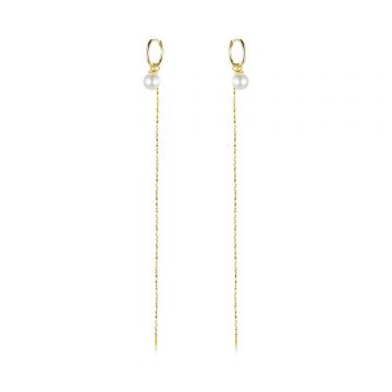 Cercei din argint Golden Long Rope & Pearls