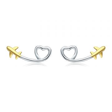 Cercei din argint Heart & Gold Plane