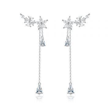 Cercei din argint Sparkling Chain Flowers
