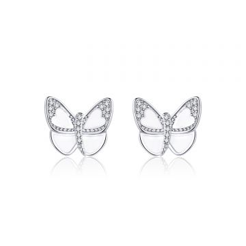 Cercei din argint Sparkling White Butterflies