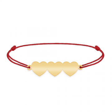 Cesur - Bratara personalizata snur trei inimi din argint 925 placat cu aur galben 24K