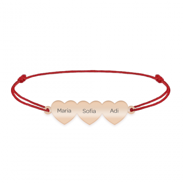 Cesur - Bratara personalizata snur trei inimi din argint 925 placat cu aur roz