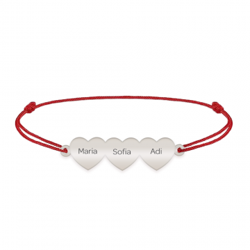 Cesur - Bratara personalizata snur trei inimi din argint 925