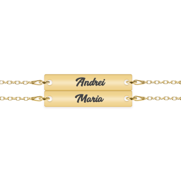 Chris - Set bratari personalizate tablita cu nume pentru cuplu din argint 925 placat cu aur galben 24K