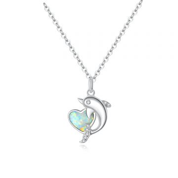 Colier din argint Dolphin Opal Heart