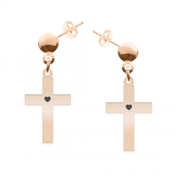 Crux - Cercei personalizati cruce cu tija din argint 925 placat cu aur roz