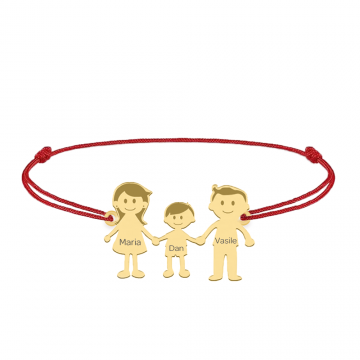 Family - Bratara personalizata snur cu pandantiv din argint placat cu aur galben 24K membrii familiei - 3 membri