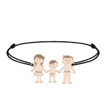 Family - Bratara personalizata snur cu pandantiv din argint placat cu aur roz membrii familiei - 3 membri