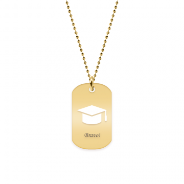 Gaudeamus - Colier personalizat absolvire dog tag din argint 925 placat cu aur galben 24K