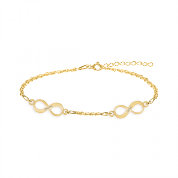 Infinito - Bratara personalizata pentru picior cu 2 infinituri din argint 925 placat cu aur galben 24K