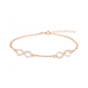 Infinito - Bratara personalizata pentru picior cu 2 infinituri din argint 925 placat cu aur roz