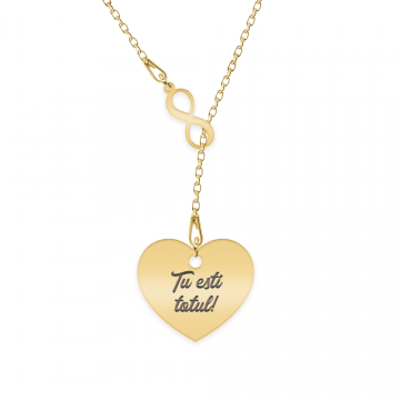 Infinity Love - Colier asimetric argint 925 placat cu aur galben 24K cu infinit si inima personalizata