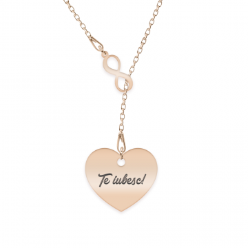 Infinity Love - Colier asimetric argint 925 placat cu aur roz cu infinit si inima personalizata
