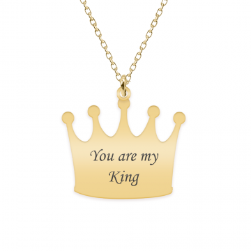 King - Colier din argint 925 placat cu aur galben 24K personalizat cu text - coroana