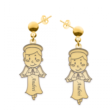 Little Angel - Cercei personalizati baietel ingeras cu tija din argint 925 placat cu aur galben 24K