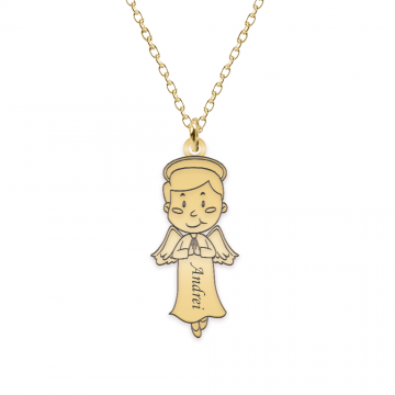 Little Angel - Colier personalizat baietel ingeras din argint 925 placat cu aur galben 24K
