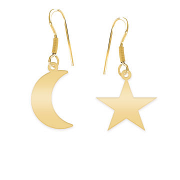 Luna - Cercei personalizati semiluna si stea cu tortita deschisa din argint 925 placat cu aur galben 24K