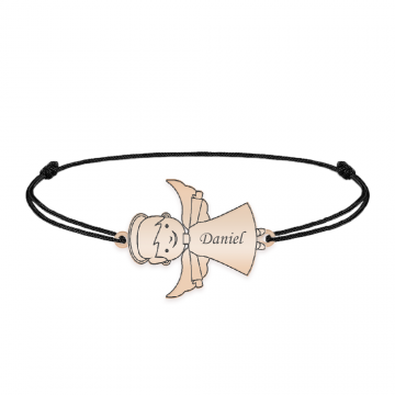Malaikat - Bratara personalizata snur baietel ingeras din argint 925 placat cu aur roz