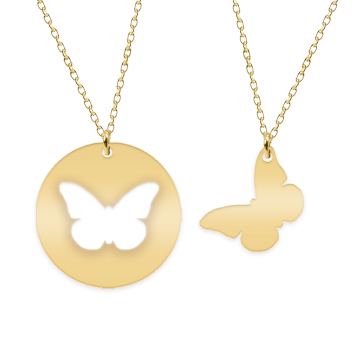 Mariposa - Set coliere personalizate banut si fluturas cu nume din argint 925 placat cu aur galben 24K