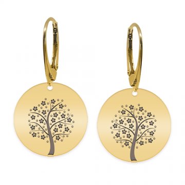 Nome - Cercei personalizati copac banut cu leverback din argint 925 placat cu aur galben 24K
