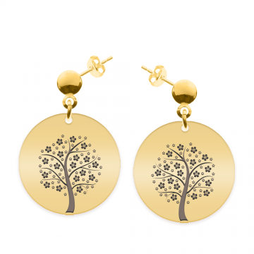 Nome - Cercei personalizati copac banut cu tija din argint 925 placat cu aur galben 24K