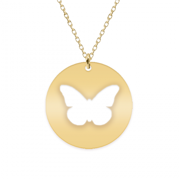 Papilio - Colier personalizat cu fluturas decupat din argint 925 placat cu aur galben 24K- Banut