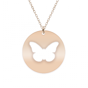 Papilio - Colier personalizat cu fluturas decupat din argint 925 placat cu aur roz- Banut