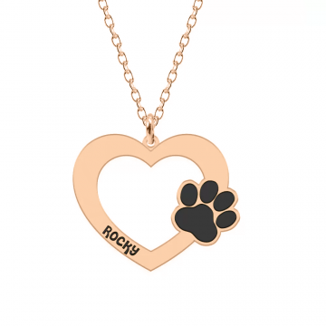 Paw Lover - Colier personalizat cu inimioara si labuta din argint placat cu aur roz