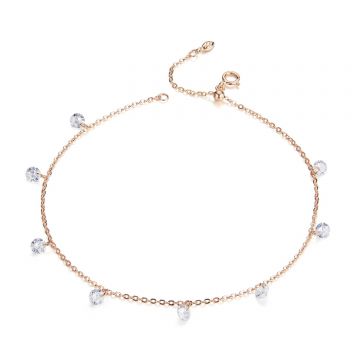 Bratara de glezna din argint Rose Gold Crystal Chain