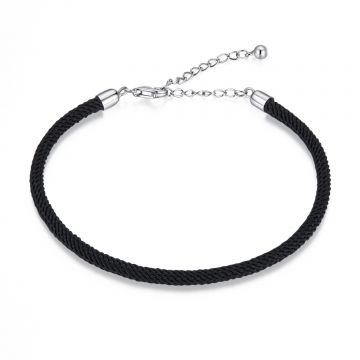 Bratara din argint cu snur Black Rope
