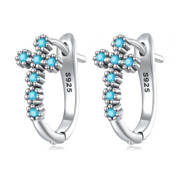 Cercei din argint Blue Studded Cross