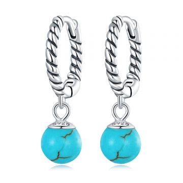 Cercei din argint Dropped Turquoise Ball