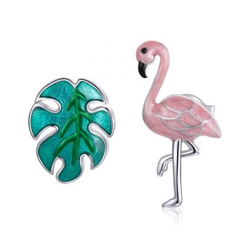 Cercei din argint Flamingo and Leaf