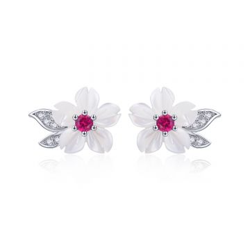 Cercei din argint Glamour White Flowers