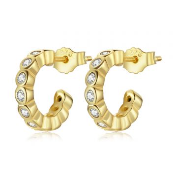 Cercei din argint Golden Crystal Studded Hoops