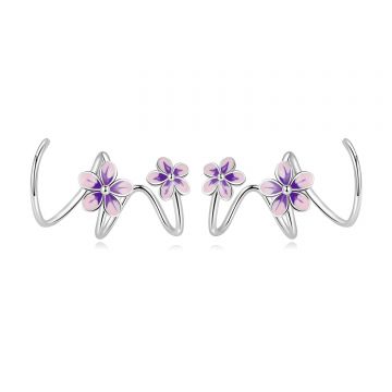 Cercei din argint Pink Curved Flowers