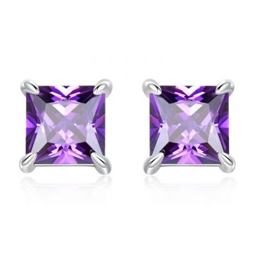 Cercei din argint Purple Crystal Squares