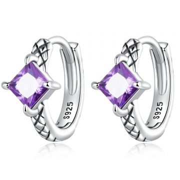 Cercei din argint Purple Rhombus