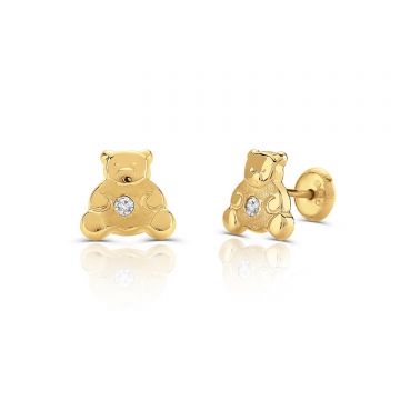 Cercei din aur 14K pentru copii Teddybear and Crystals
