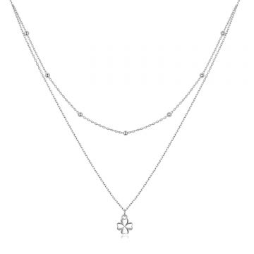 Colier din argint Double Beaded Clover