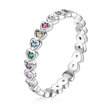 Inel din argint Multicoloured Hearts
