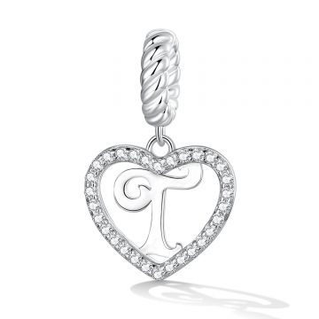 Talisman din argint Heart Letter T