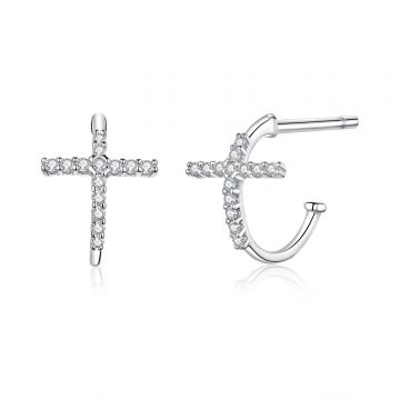 Cercei din argint Cross Little Hoops