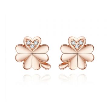 Cercei din argint Four Leaf Golden Clover