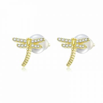 Cercei din argint Golden Dragonfly