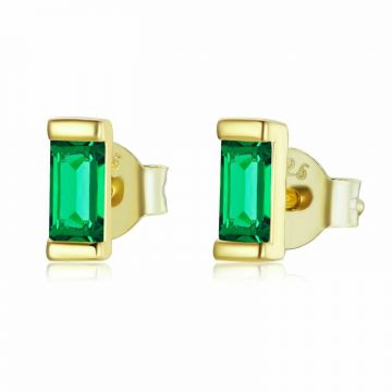 Cercei din argint Golden Green Rectangle