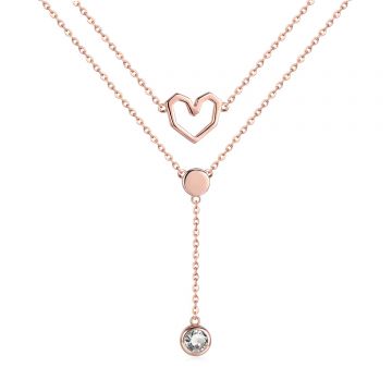 Colier din argint Rose Gold Double Layer Heart Chain