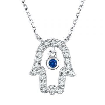 Colier reglabil din argint Blue Crystal Hamsa