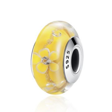 Talisman din argint si sticla Yellow Flowers