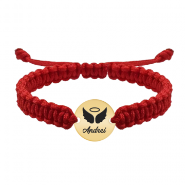 Angelito - Bratara personalizata snur impletit si banut cu nume din argint 925 placat cu aur galben 24K